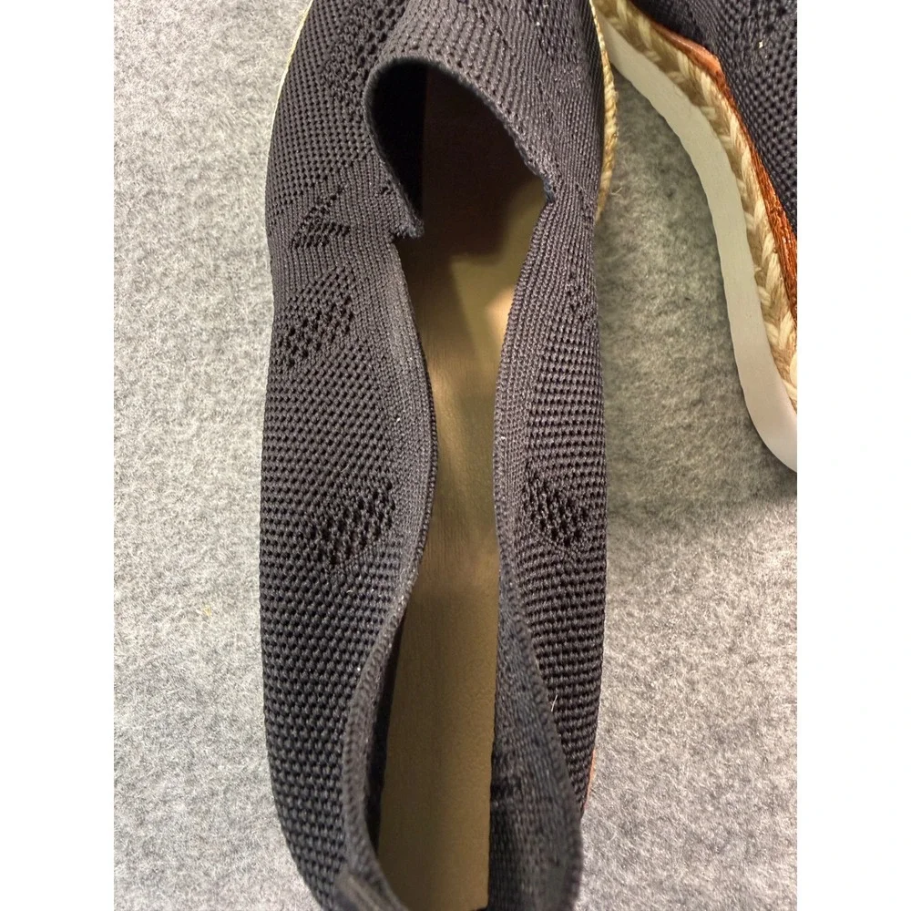 Unbranded Espadrille Platform Slip On Women Size 38 Black Knit Pointed Toe C901